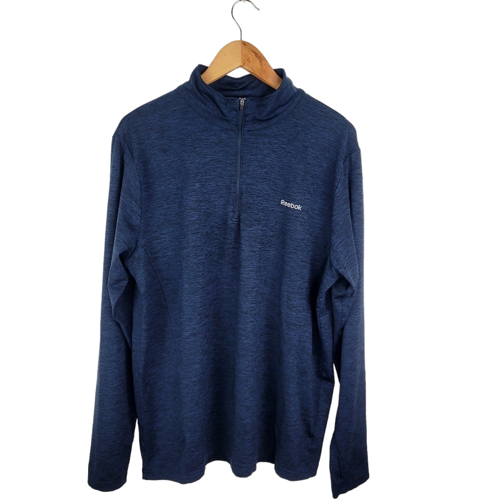 Reebok Men Sweater Jacket Zip Up Large Blue Black Sportswear Workout Activewear